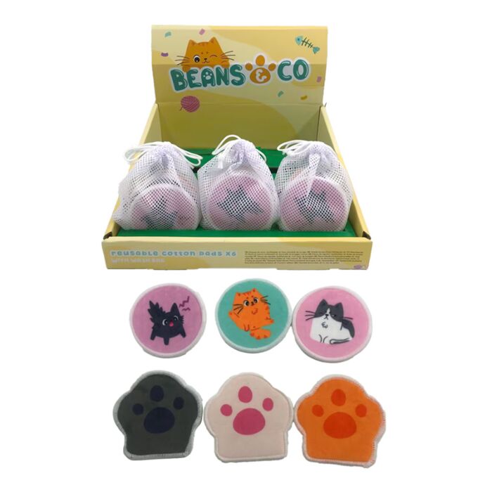 Conjunto de 6 discos de limpeza reutilizáveis Beans & Co Gatos