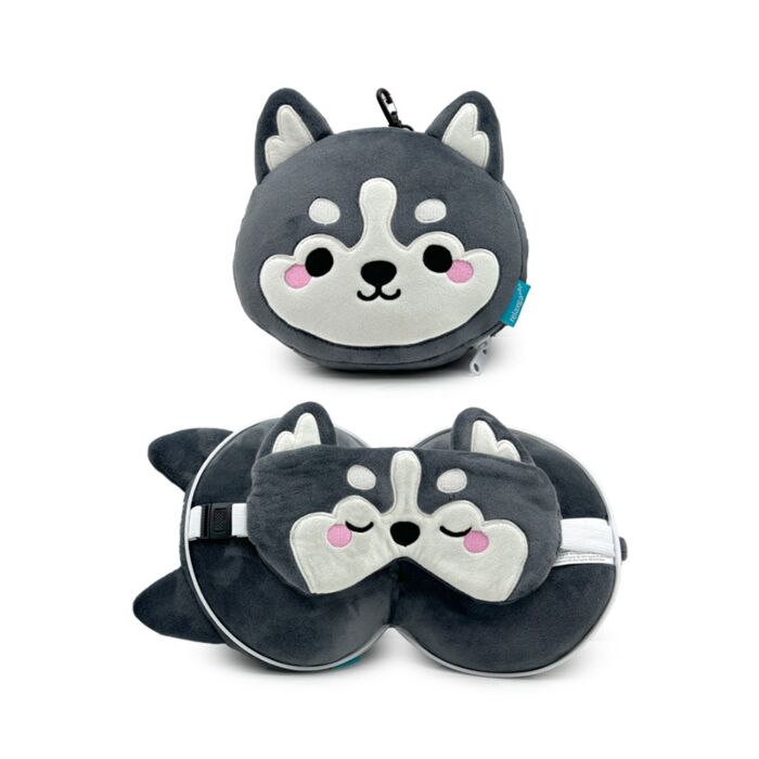 Almofada de Viagem e máscara para dormir Relaxeazzz Luna a Husky animal de montanha