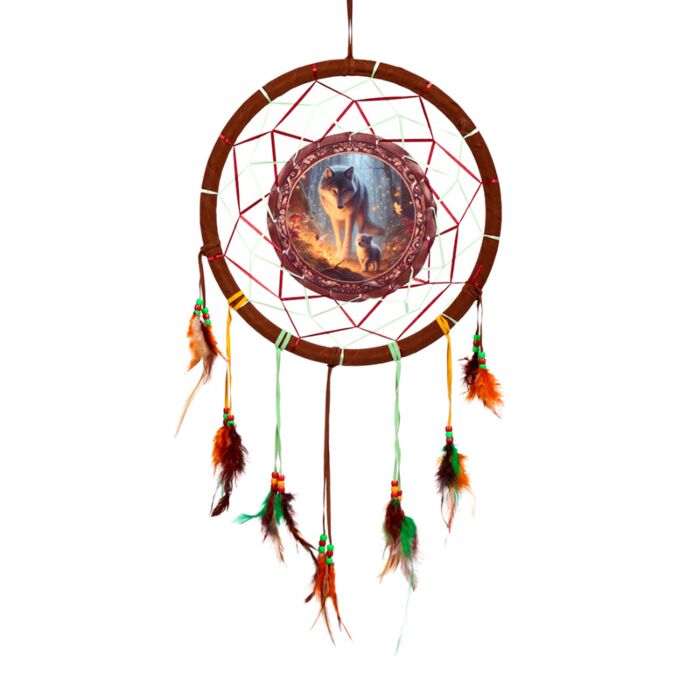 Caça-Sonhos Sonho de fada Lobo e filhote 33cm