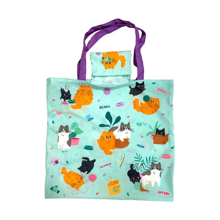 Saco de compras reutilizável dobrável Beans & Co Gatos