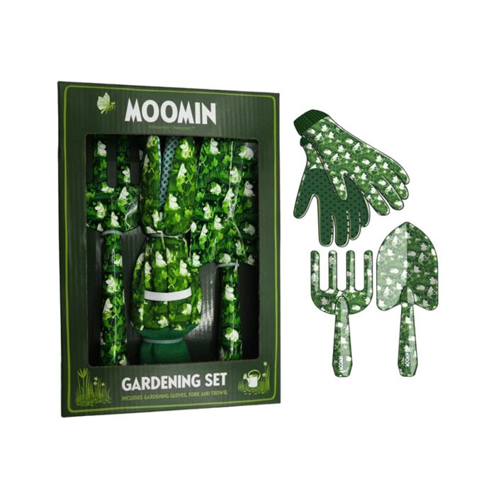 Mumin Conjunto de 3 peças com espátula, garfo e luvas para jardinagem