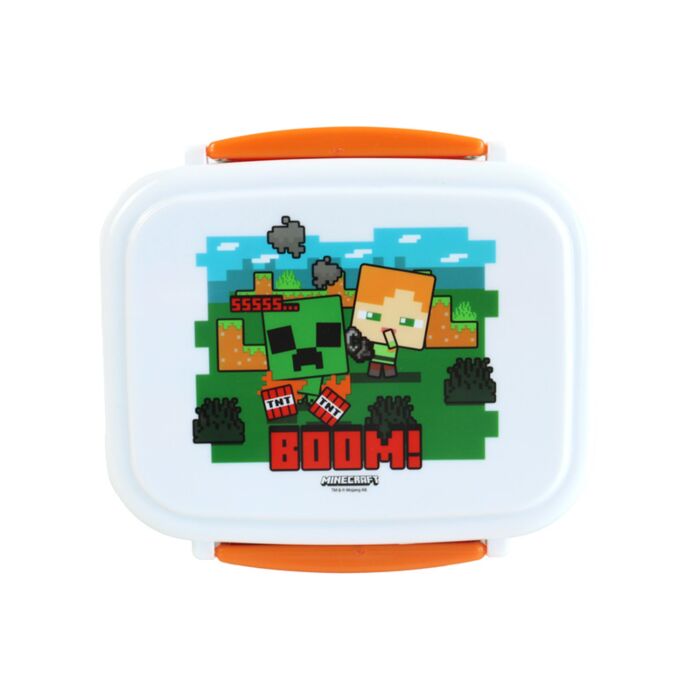 Lancheira Bento com fecho clip e talheres - Minecraft SSS BOOM