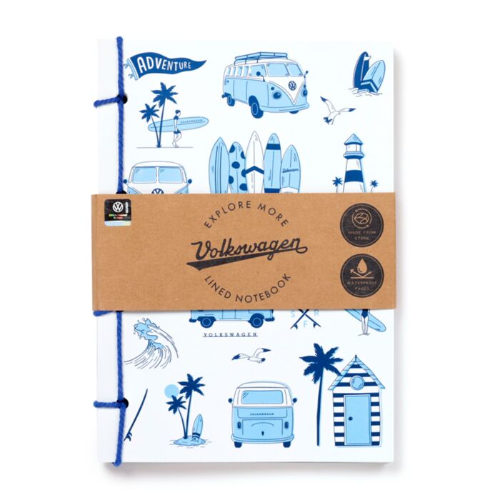 Bloco de Notas A5 em Papel de Pedra Praia VW Volkswagen T1 Camper Bus