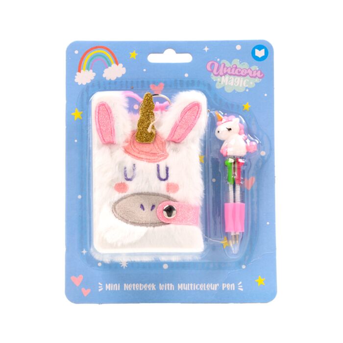 Mini Bloco de Notas em Pelúcia Unicórnio Mágico A7 e Caneta multi-cor