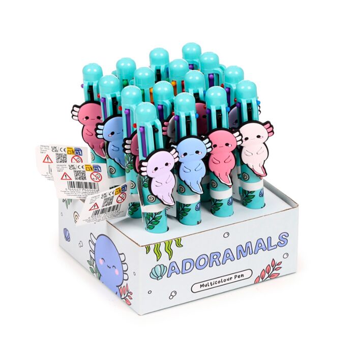 Caneta Multi Cor (6 Cores) com encantos Adoramals Maddie o Axolote