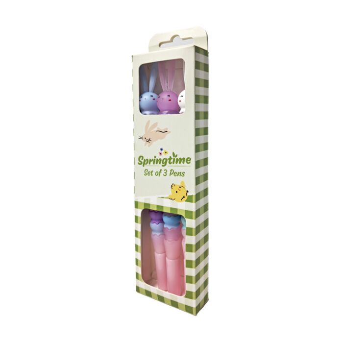 Conjunto de 3 canetas de ponta fina com forma Springtime Coelho