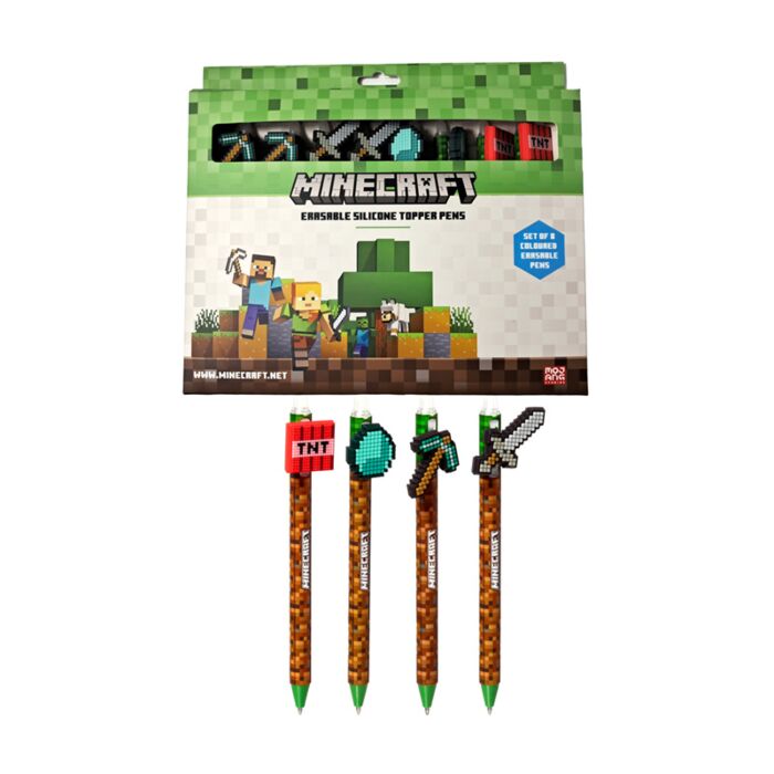 Conjunto de 8 canetas apagáveis com tampa de silicone Minecraft Tools