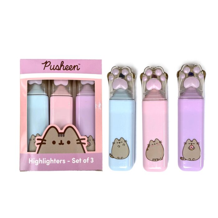 Set de 3 marcadores de texto com tampa Pusheen 