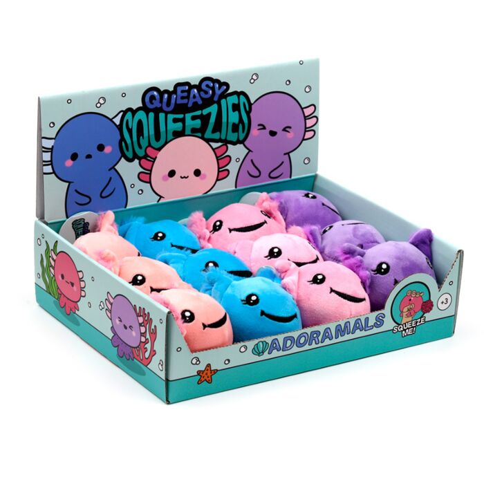 Brinquedo de pelúcia espremível Queasy Squeezies Axolote 