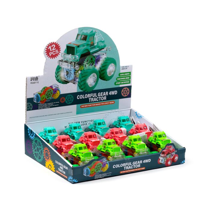 Brinquedo de ação de impulso Trator de acrobacias com engrenagens 