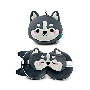 Almofada de Viagem e máscara para dormir Relaxeazzz Luna a Husky animal de montanha