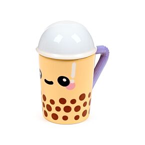 Caneca de cerâmica com tampa Boba Chá de bolhas