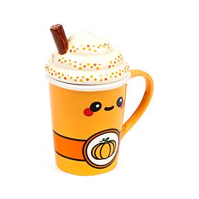 Caneca de cerâmica com tampa Foodiemals Latte com especiarias de abóbora