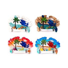 Íman souvenir beira-mar Forma de caranguejo com conchas e golfinhos