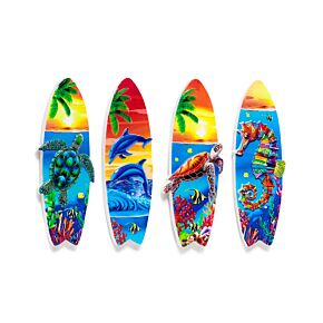 3D Souvenir Ímanes à beira-mar prancha de surf com o pôr do sol tropical da vida marinha