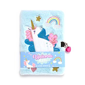Caderno de pelúcia com fecho, cadeado e chave Unicórnio Mágico