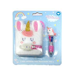 Mini Bloco de Notas em Pelúcia Unicórnio Mágico A7 e Caneta multi-cor