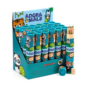 Tubo grande com 12 lápis de cor e afiador - Adoramals Selvagem