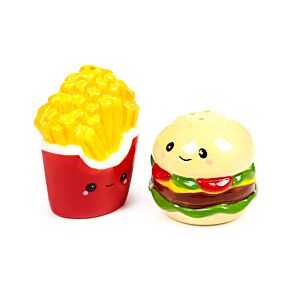 Set de Sal e Pimenta em cerâmica Foodiemals Hammy, o hambúrguer e as batatas fritas