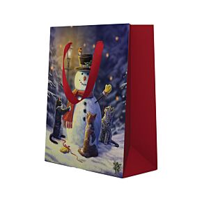 Saco médio para presentes Lisa Parker Boneco de neve e gatos