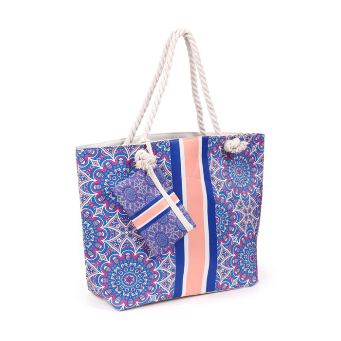 Saco de praia Mandala azul e mini bolsa com fecho