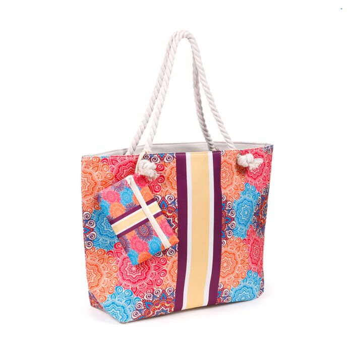 Saco de praia Mandala Multicolorida e mini bolsa com fecho