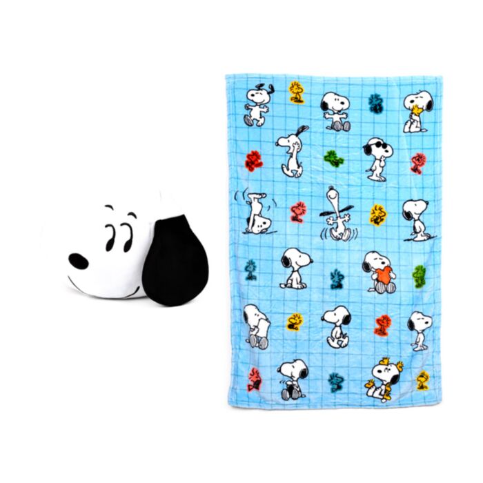 Peluche e cobertor de viagem 2 em 1 Blankeazzz Peanuts Snoopy & Woodstock