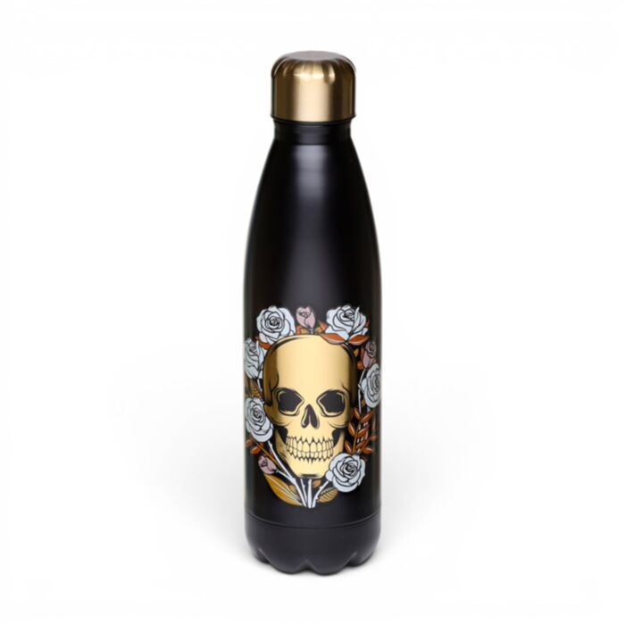 Garrafa Para Bebidas Quentes e Frias Caveira e Rosas
