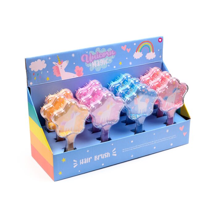 Escova Cabelo com forma e purpurina Unicórnio Mágico