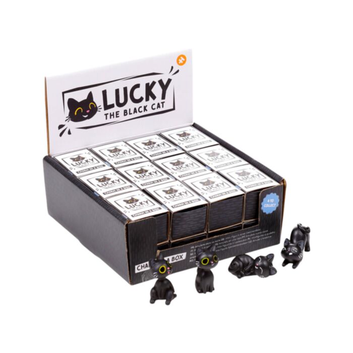 Mini figura em caixa Lucky o Gato Preto da Sorte 