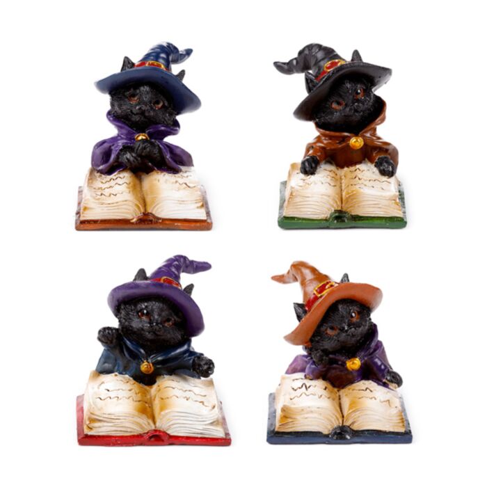 Gatinhos pretos feiticeiros com livro mágico