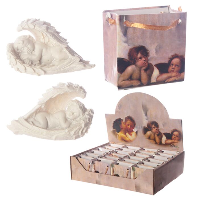 Cherub em asas de anjo em bolsa
