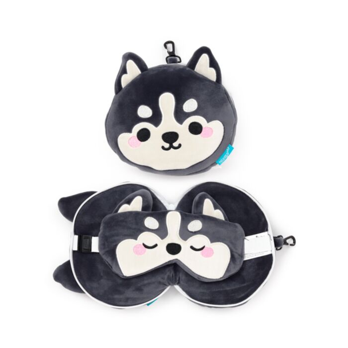 Almofada de Viagem e máscara para dormir Relaxeazzz Luna a Husky animal de montanha