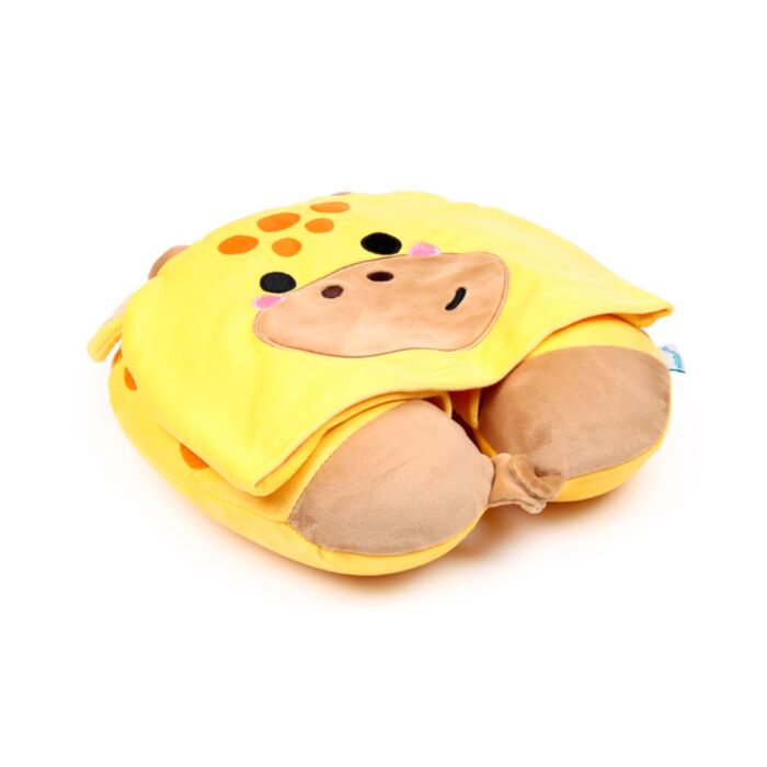 Almofada de viagem memory foam com capuz Hoodeazzz Raffi a Girafa
