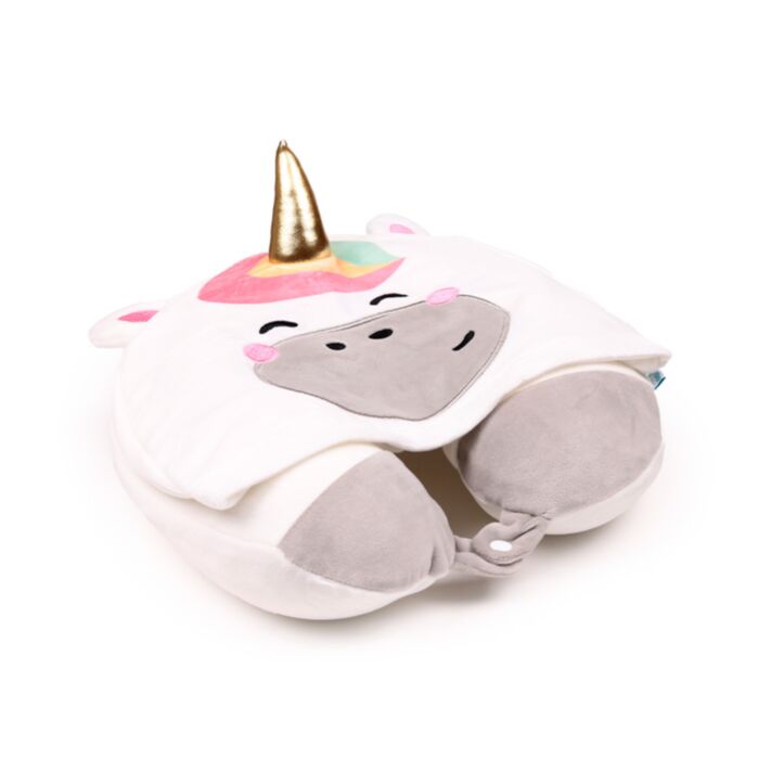 Almofada de viagem memory foam com capuz Hoodeazzz Adoracorns Astra o Unicórnio