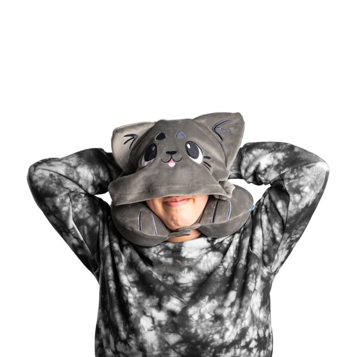 Almofada de viagem memory foam com capuz Hoodeazzz Beans & Co Pepper o Gato