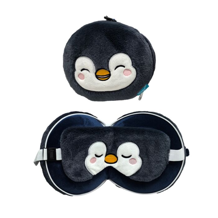 Almofada de Viagem e máscara para dormir Relaxeazzz Adoramals Nico o Pinguim