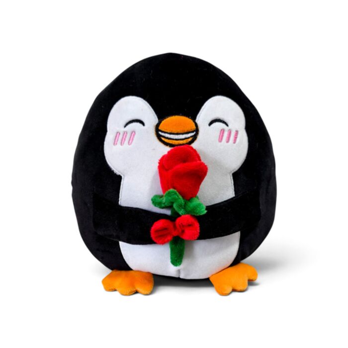 Brinquedo Peluche Squidglys J'Adoramals Heart Pinguim com rosa vermelha