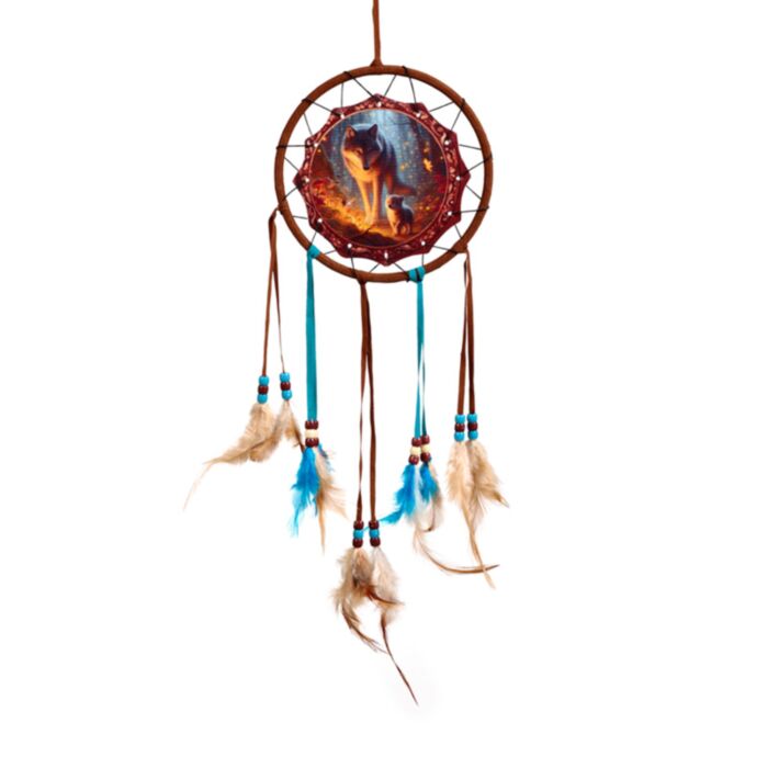 Caça-sonhos Sonho de fada Lobo e filhote 16cm