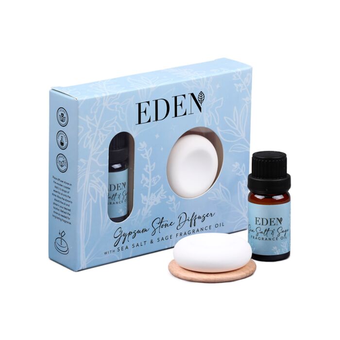 Set Eden - óleo de fragrância e difusor de sal marinho e pedra de gesso com sálvia