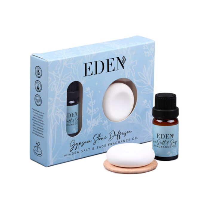 Set Eden - óleo de fragrância e difusor de sal marinho e pedra de gesso com sálvia