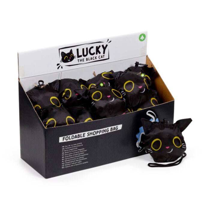 Saco de compras reutilizável dobrável Lucky o Gato preto da sorte