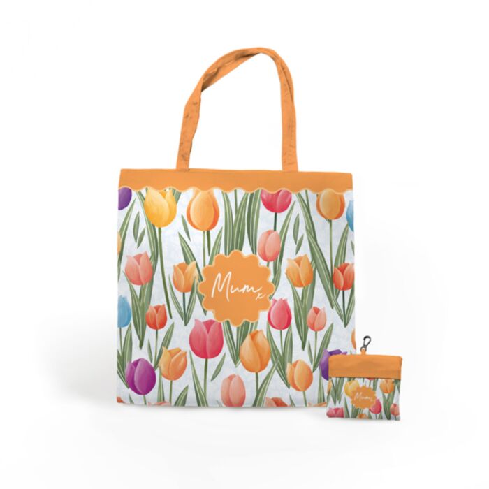 Saco de compras reutilizável dobrável Mother's Day Mãe Tulipas
