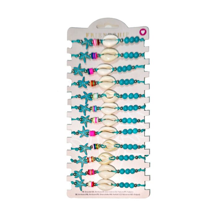 Pulseiras moda fashion - Contas azuis com conchas e estrelas-do-mar