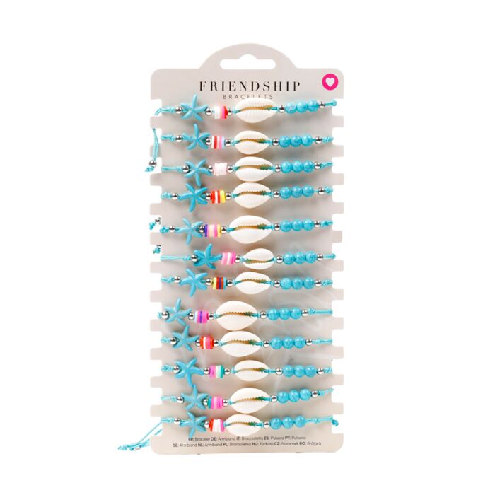 Pulseiras moda fashion - Contas azuis com conchas e estrelas-do-mar