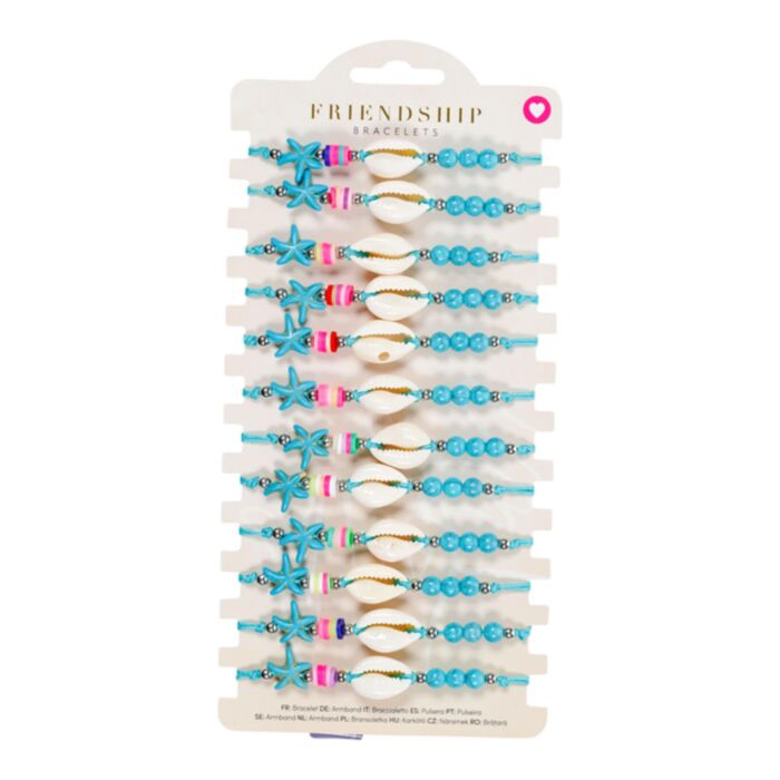 Pulseiras moda fashion - Contas azuis com conchas e estrelas-do-mar