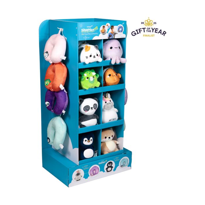 Expositor FSDU com 8 compartimentos para almofadas de viagem e peluches Swapseazzz