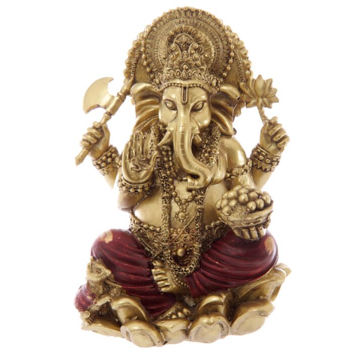 Ganesh Dourada e vermelha 16cm