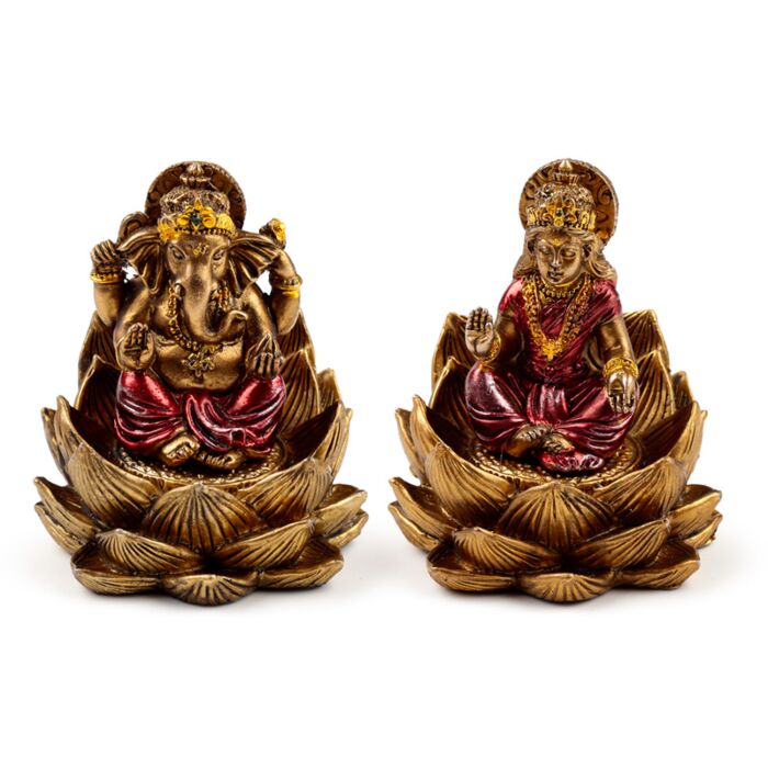 Conjunto de 2 peças Ganesh e Lakshmi Lotus em ouro