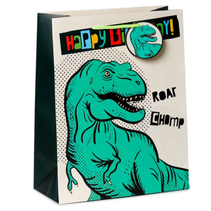Feliz Aniversário Dinosauria saco para presentes - grande